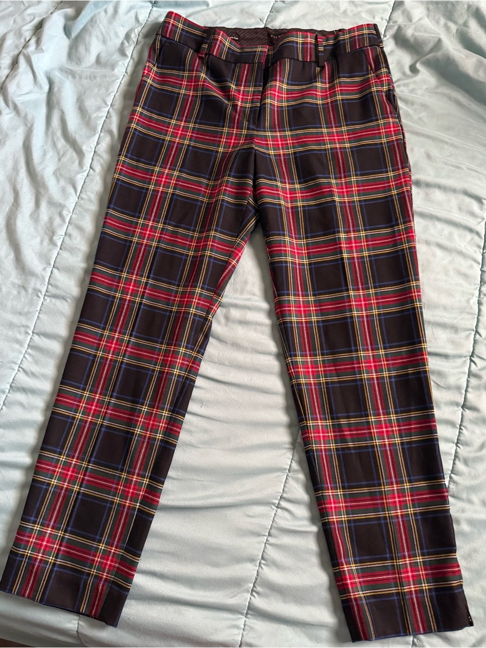 Talbots Hampshire Ankle Pants Size 8 Plaid Tartan Wool Blend Red Black